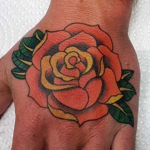 Orange Neotraditional Rose Tattoo by Smash